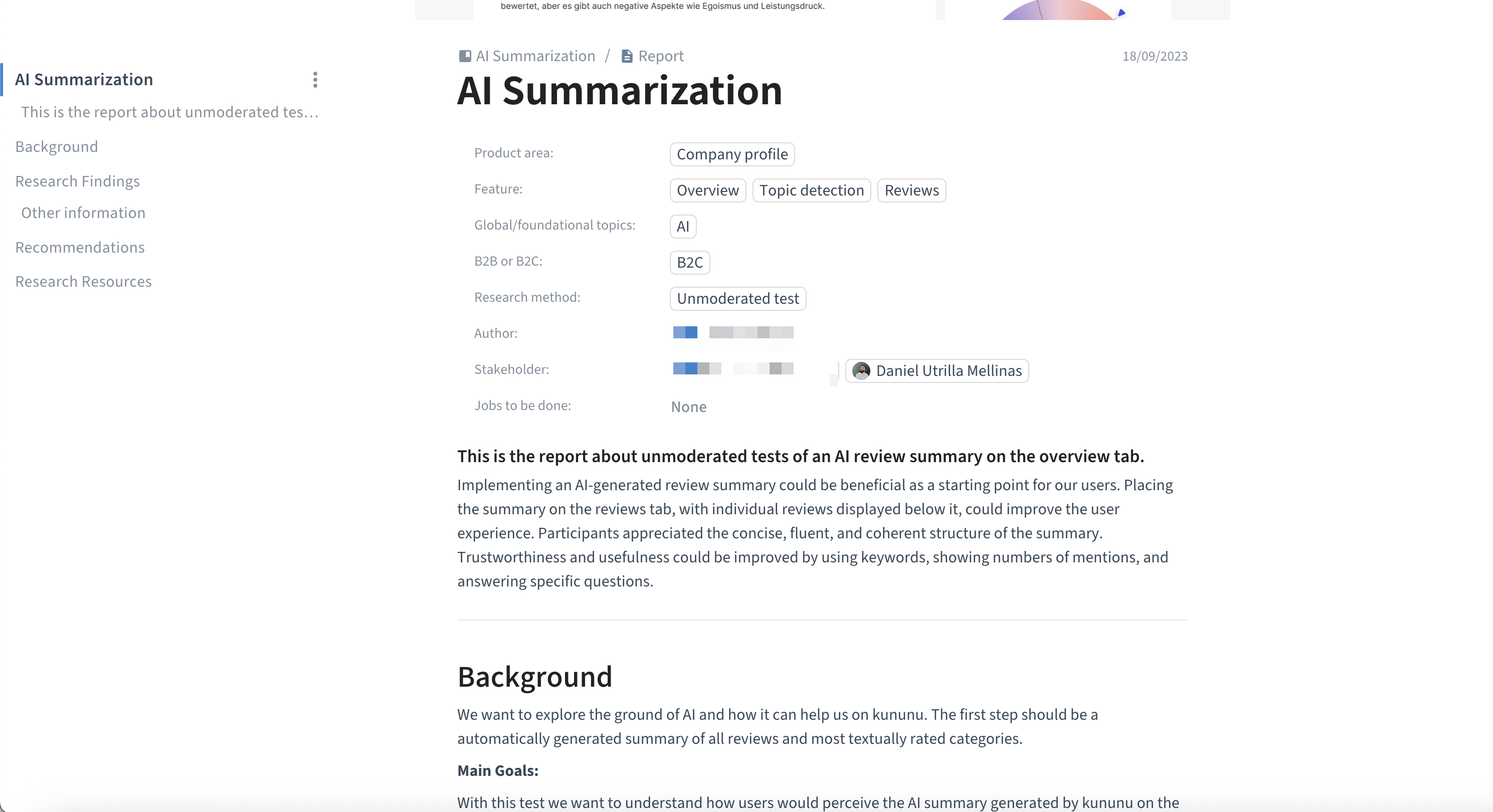 Condens research report showing six findings from the unmoderated usability study