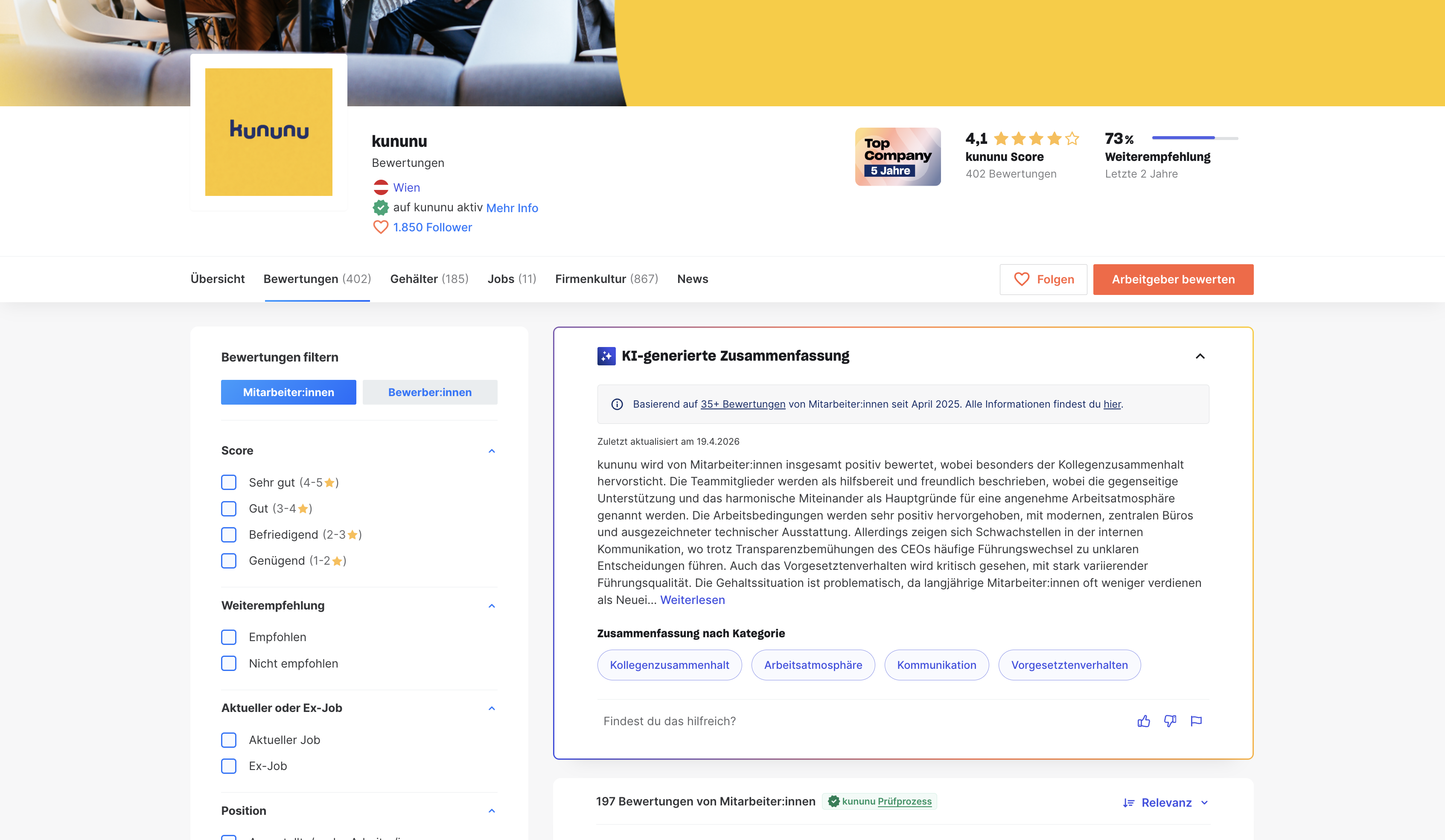V2 design: AI summary moved to the Reviews tab, sitting above individual reviews