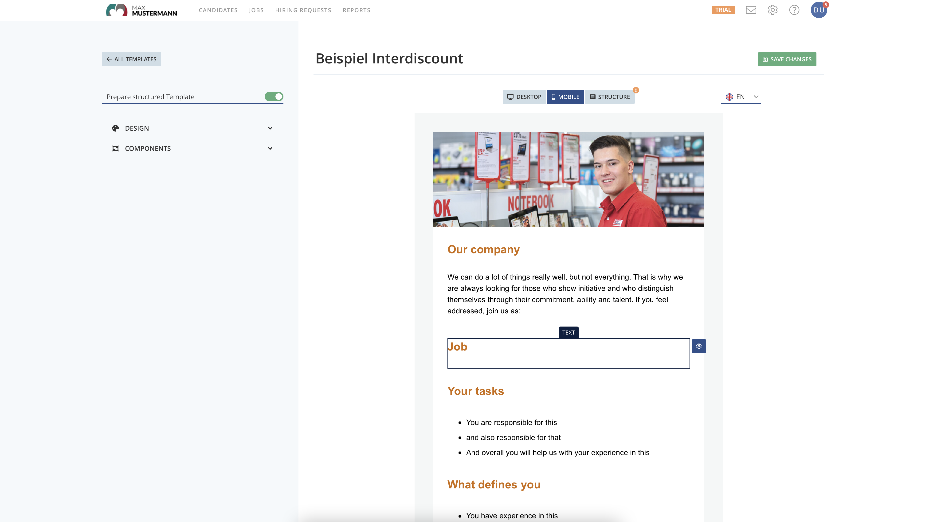 Job Ad Template Designer: Prescreen interface overview