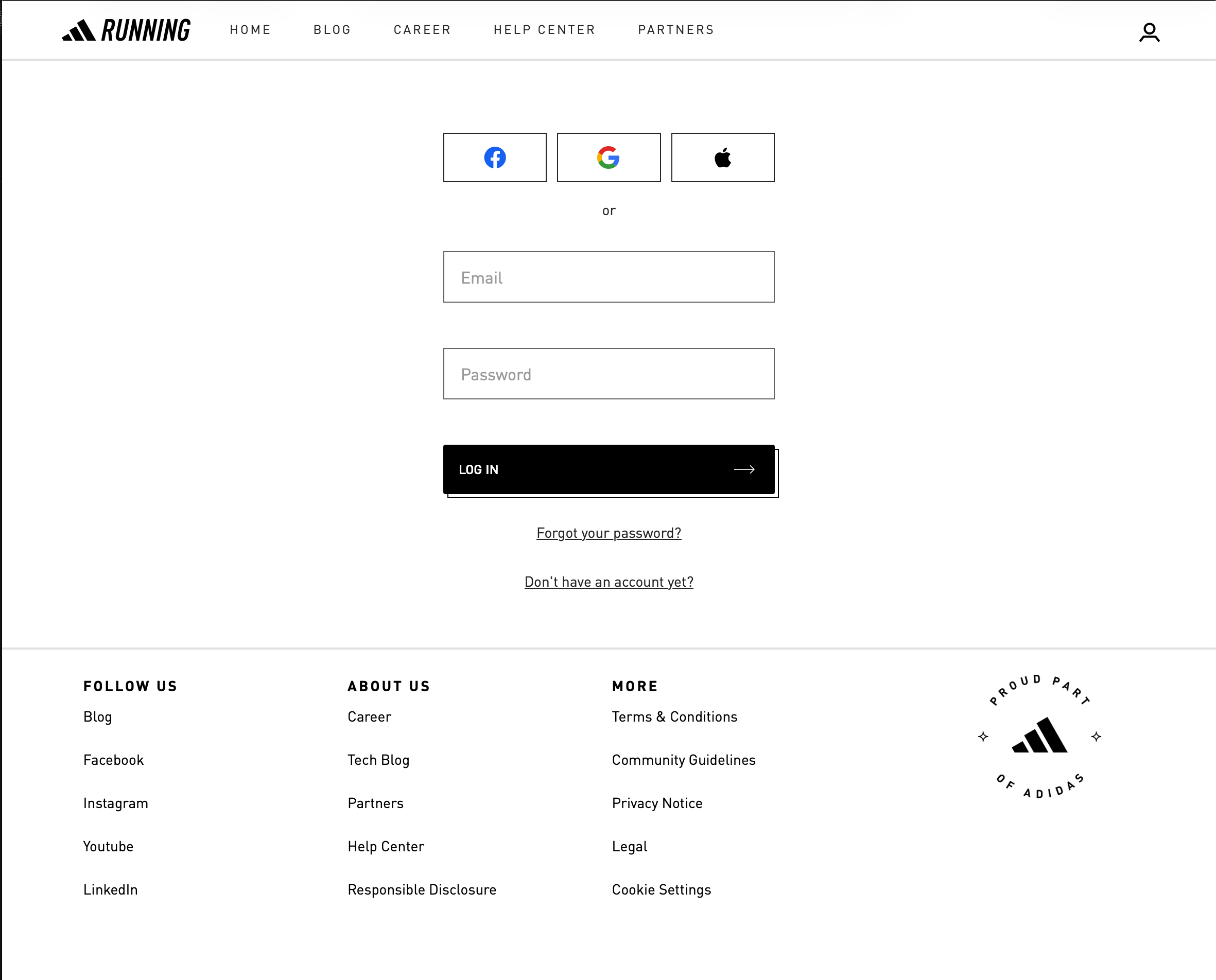 Adidas Runtastic Single Sign-On Web Authentication